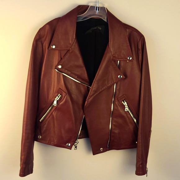 Reformation Biker Leather Jacket Berry/Burgundy - Picture 4 of 12
